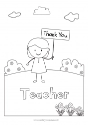 Child coloring page Girl Teacher Nanny Easy coloring pages Thank you Education Professions Sign