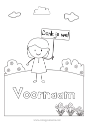 Gratis tekening Meisje Juf/Meester Oppas Eenvoudige kleurplaten Bedankt Onderwijsberoepen Bord