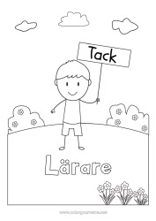 Gratis färgläggning Pojke Lärare Barnvakt Lätta målarbilder Tack Utbildningsyrken Skylt