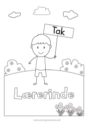 Farvelægningssiden for børn Dreng Lærer/Lærerinde Barnepige Nem farvelægning Tak Uddannelsesfag. Skilt
