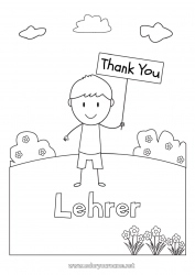 Kinder-Malvorlage Junge Lehrer/Lehrerin Kindermädchen Einfache Ausmalbilder Danke Büroberufe Schild