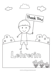 Kostenlose Malvorlage Junge Lehrer/Lehrerin Kindermädchen Einfache Ausmalbilder Danke Büroberufe Schild