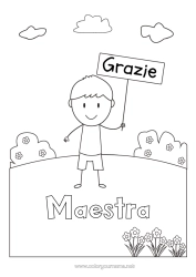 Colorazione gratuita Ragazzo Insegnante Tata Disegni da colorare facili Grazie Mestieri dell'educazione Cartello