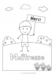 Coloriage enfant Garçon Maîtresse/Maître Nounou Coloriages faciles Merci Métiers de l'éducation Pancarte