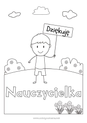 Kolorowanka dla dziecka Chłopiec Nauczycielka/Nauczyciel Niania Łatwe kolorowanki Dziękuję Zawody w edukacji Tablica