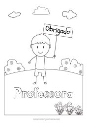 Desenho grátis Menino Professora/Professor Babá Desenhos para colorir fáceis Obrigado Profissões de educação Placa