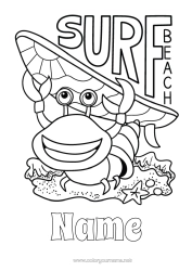 Free colouring Sport Summer Animal Crab Surfing Marine or aquatic animals Water sports