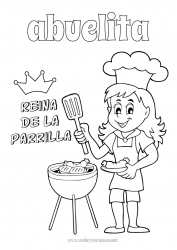 Niño página para colorear Mamá Abuela Chica Verano Alimento Campeón Barbacoa Reina