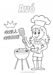 Página de desenho infantil Mamãe Vovó Menina Verão Comida Campeão Churrasco Rainha