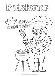 Farvelægningssiden for børn Mor Bedstemor Pige Sommer Mad Mester Grill Dronning