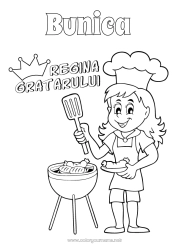 Pagină de colorat pentru copii Mama Bunica Fată Vara Mâncare Campion Grătar Regină
