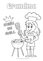 Free coloring Mum Grandma Girl Summer Food Champion Barbecue Queen Sausage