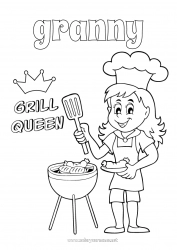 Child coloring page Mum Grandma Girl Summer Food Champion Barbecue Queen
