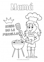 Niño página para colorear Mamá Abuela Chica Verano Alimento Campeón Barbacoa