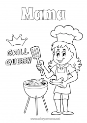 Kinder-Malvorlage Mama Oma Mädchen Sommer Essen Champion Grillen Königin