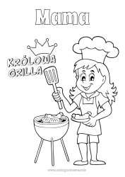 Kolorowanka dla dziecka Mama Babcia Dziewczyna Lato Jedzenie Mistrz Grillowanie Królowa