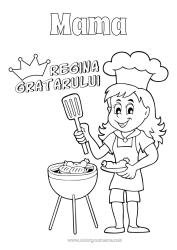 Pagină de colorat pentru copii Mama Bunica Fată Vara Mâncare Campion Grătar Regină