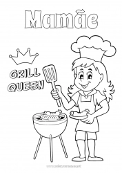 Página de desenho infantil Mamãe Vovó Menina Verão Comida Campeão Churrasco Rainha