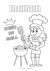 Coloriage enfant Maman Mamie Fille Été Nourriture Champion Barbecue Reine