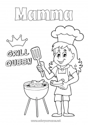 Pagina da colorare per bambini Mamma Nonna Ragazza Estate Cibo Campione Barbecue Regina