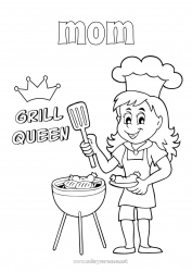 Child coloring page Mum Grandma Girl Summer Food Champion Barbecue