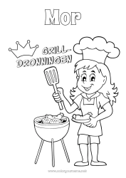 Farvelægningssiden for børn Mor Bedstemor Pige Sommer Mad Mester Grill Dronning