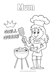 Free colouring Mum Grandma Girl Summer Food Champion Barbecue Queen Sausage