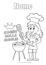 Pagina da colorare per bambini Mamma Nonna Ragazza Estate Cibo Campione Barbecue Regina