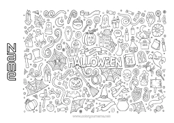 Colouring to customise Broom Disguise Ghost Pumpkin Skeleton Magic Cauldron Halloween Sign-Up