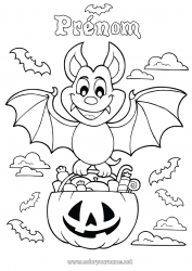 Coloriage gratuit Vampire Chauve-souris Bonbons Un bonbon ou un sort ? Halloween Coloriages intermédiaires Oiseaux et mammifères volants