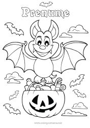 Pagină de colorat personalizată Vampir Liliac Bomboane O bomboană sau o farsă? Halloween Colorează intermediare Păsări și mamifere zburătoare