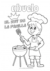 Niño página para colorear Papá Abuelo Verano Campeón Barbacoa