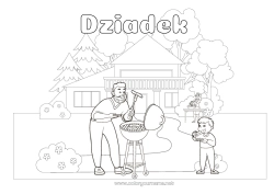 Kolorowanka dla dziecka Tata Jedzenie Dom Grillowanie