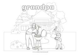 Child coloring page Dad Food House Barbecue