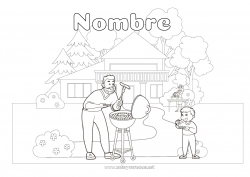 Niño página para colorear Papá Alimento Casa Barbacoa