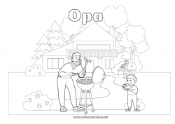 Kinder-Malvorlage Papa Essen Haus Grillen