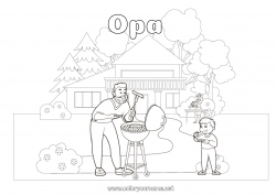 Kleurplaat voor kinderen Papa Voedsel Huis Barbecue