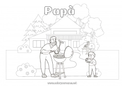 Pagina da colorare per bambini Papà Cibo Casa Barbecue