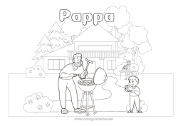 Fargeleggingssiden for barn Pappa Mat Hus Grill