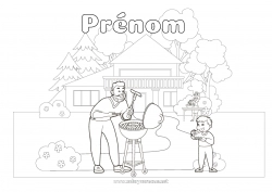 Coloriage gratuit Papa Nourriture Maison Barbecue