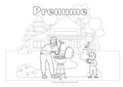 Pagină de colorat pentru copii Tată Mâncare Casă Grătar