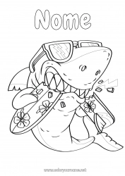 Disegno gratuito Sport Animale Disegni intermedi Squalo Surf Animali marini o acquatici Di cattivo umore Hibiscus Sport acquatici