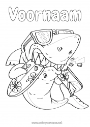 Gratis tekening Sport Dier Intermediaire kleurplaten Haai Surfen Zeedieren Chagrijnig Hibiscus Watersporten