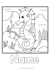 Coloring to customize Summer Animal Seahorse Marine or aquatic animals