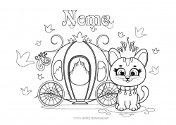 Desenho grátis Castelo Gato Veículos Animal Conto de Fadas Colorações Intermediárias Carruagens e coches Cães e gatos Véhicules historiques ou vintages
