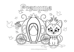Pagină de colorat personalizată Castel Pisică Vehicule Animal Poveste cu zâne Colorează intermediare Trăsuri și căruțe Câini și pisici Vehicule istorice sau vintage