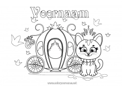 Gratis kleurplaat Kasteel Kat Voertuigen Dier Sprookje Intermediaire kleurplaten Koetsen en karossen Honden en katten Historische of vintage voertuigen