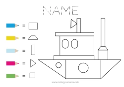 Colouring to customise Sea Vehicles Magic Colouring Books Children's Activities Boat Easy Colouring Pages Marine Vehicles Square Triangle