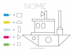 Desenho grátis Mar Veículos Colorir por números Atividades para Crianças Barco Desenhos para colorir fáceis Veículos marítimos