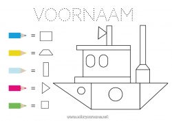 Gratis kleurplaat Zee Voertuigen Kleuren op nummer Activiteiten voor Kinderen Boot Eenvoudige kleurplaten Maritieme voertuigen